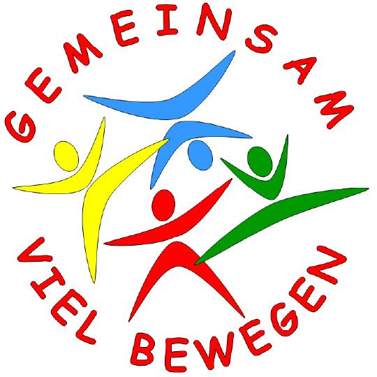 Logo mit bunten stilisierten Figuren in Bewegung, umrahmt von den Worten „Gemeinsam viel bewegen“ in roter Schrift.